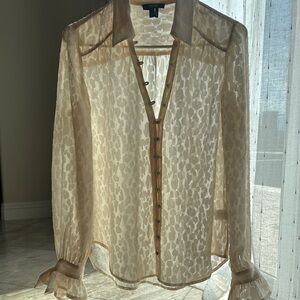 PAIGE 100% silk Sheer blush Button-Up Blouse